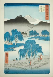 Goyu: Motono-Ebene und Motosaka-Pass (Goyu, Motonogahara Motozaka goe), Nr. 36 aus der Serie "Berühmte Ansichten der dreiundfünfzig Stationen (Gojusan tsugi meisho zue)", auch bekannt als das vertikale Tokaido