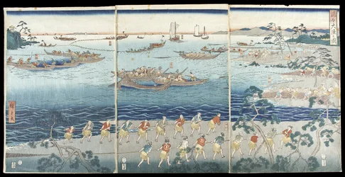 Große Fischfangszene in der Bucht