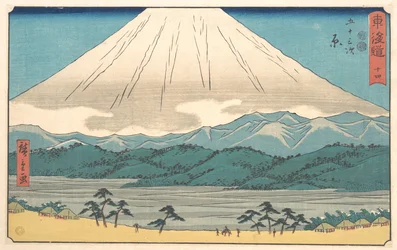 Hara, Nummer 14 aus der Serie Dreiundfünfzig Stationen der Tōkaidō-Straße (Tōkaidō gojūsan tsugi), auch bekannt als Kanzleischrift-Tōkaidō (Reisho Tōkaidō)