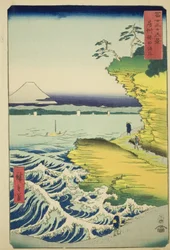 Hota-Strand in der Provinz Awa (Boshu Hota no kaigan), aus der Serie "Sechsunddreißig Ansichten des Berges Fuji (Fuji sanjurokkei)"