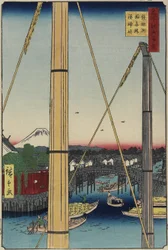 Inari-Brücke und Minato-Schrein, Teppo_zu, März 1857