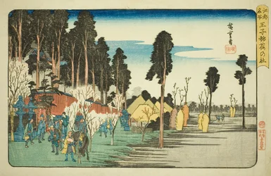 Inari-Schrein in Oji (Oji Inari no yashiro), aus der Serie "Berühmte Orte in Edo (Koto meisho)"