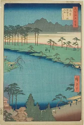 Kumano Junisha-Schrein in Tsunohazu, allgemein bekannt als "Juniso", Nr. 50 aus der Serie "Hundert berühmte Ansichten von Edo"