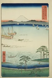 Kurodo-Bucht in der Provinz Kazusa (Kazusa Kurodo no ura), aus der Serie "Sechsunddreißig Ansichten des Berges Fuji (Fuji sanjurokkei)"