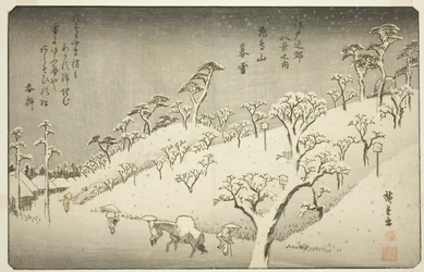 Verweilender Schnee in Asukayama (Asukayama no bosetsu), aus der Serie "Acht Ansichten in der Umgebung von Edo (Edo kinko hakkei no uchi)"