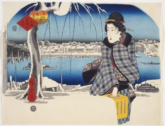 Mond nach Schnee in Rygoku aus der Serie Drei Ansichten von Schnee an berühmten Orten in der östlichen Hauptstadt, um 1840
