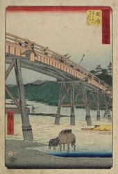 Nr. 39 Yahagi-Brücke über den Yahagi-Fluss, Okazaki, Juli 1855