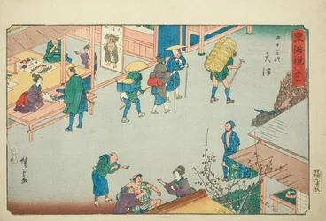 Otsu—Nr. 54, aus der Serie "Dreiundfünfzig Stationen des Tokaido (Tokaido gojusan tsugi)", auch bekannt als Reisho Tokaido