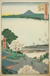 Otsu: Fernsicht auf Otsu und den See von der Kannon-Halle des Mii-Tempels, Nr. 54 aus der Serie "Berühmte Ansichten der dreiundfünfzig Stationen"