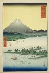 Kiefernstrand bei Miho in der Provinz Suruga, aus der Serie "Sechsunddreißig Ansichten des Berges Fuji"