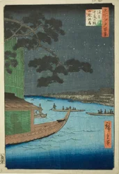 Kiefer des Erfolgs und Oumayagashi, Asakusa-Fluss, aus der Serie Einhundert berühmte Ansichten von Edo (Meisho Edo hyakkei)