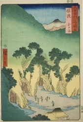 Provinz Sado: Goldminen (Sado, Kinzan), aus der Serie "Berühmte Orte in den sechzig Provinzen (Rokujuyoshu meisho zue)"