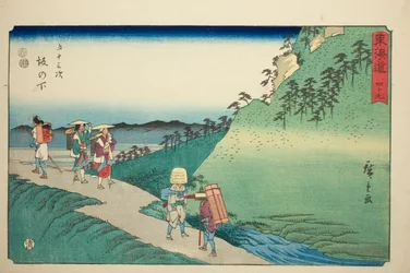Sakanoshita—Nr. 49, aus der Serie "Dreiundfünfzig Stationen des Tokaido (Tokaido gojusan tsugi)", auch bekannt als der Reisho Tokaido