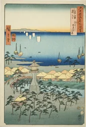 Provinz Settsu: Idemi-Strand bei Sumiyoshi, aus der Serie "Berühmte Orte in den sechzig Provinzen"