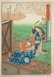 Soga no Goro wird von seiner Mutter ermahnt, aus der Serie "Illustrierte Geschichte der Soga-Brüder (Soga monogatari zue)"