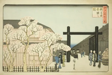 Frühlingserwachen im neuen Yoshiwara, aus der Serie "Berühmte Orte in Edo"