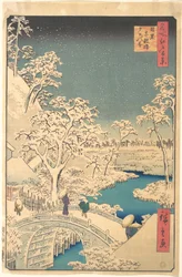 Taiko-Brücke, Meguro, an einem verschneiten Abend