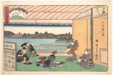Das Restaurant Kawachirō, Shitaya Hirokōji (Shitaya Hirokōji, Kawachirō), aus der Serie Eine Sammlung berühmter Restaurants von Edo (Edo Kōmei Kaitei Zukushi)