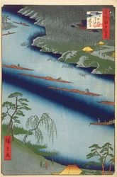 Die Kawaguchi-Fähre und der Zenkoji-Tempel, aus Einhundert berühmte Ansichten von Edo, 1857