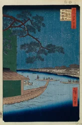 Die Kiefer des Erfolgs und Oumayagashi am Asakusa-Fluss Hundert berühmte Ansichten von Edo, 1856-1858