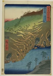 Die Straße unterhalb des Rakan-Tempels in der Provinz Buzen, aus der Serie "Dreiundfünfzig Stationen des Tokaido"