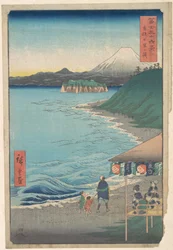 Blick auf den Fuji vom Sieben-ri-Strand in der Provinz Sagami, aus der Serie Sechsunddreißig Ansichten des Fuji