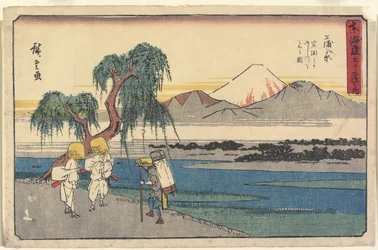 Blick auf den Fuji-Fluss von Iwabuchi in Kanbara