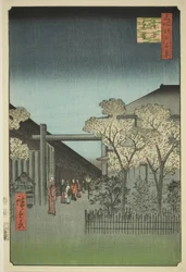 Yoshiwara-Lizenzviertel im Morgengrauen (Kakuchu shinonome), aus der Serie "Hundert berühmte Ansichten von Edo (Meisho Edo hyakkei)"