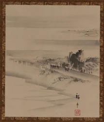 Landschaft: Fluss, Stadt und Nebel, Edo-Periode, 19. Jahrhundert