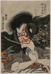 Ichikawa Danjuro VII als Kan Shojo in der Mt. Tenpai-Szene, aus der Serie Berühmte Kabuki-Stücke