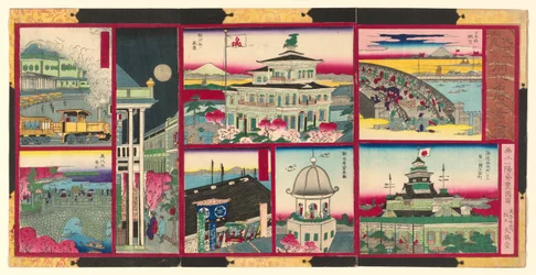 Acht moderne Ansichten berühmter Orte in Tokio von Großjapan (Dai Nippon Tokyo kaika meisho hakkei no zu)