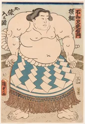 Porträt des Sumo-Ringers Shiranui Mitsuemon mit einem rituellen Schurz
