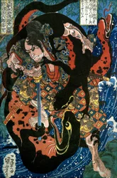 Iwanuma Kichirokurō Nobusato Serie: Einer der achthundert Helden des Wasserufers unseres Landes (Honchō Suikoden gōketsu happyakunin no hitori), ca. 1836