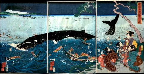 Das Gedeihen der sieben Küsten mit großen Fischen (Nana ura tairyō hanjō no zu)