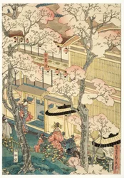 Wahre Ansicht der Vergnügungshäuser von Miyosaki am neuen Hafen, Yokohama, Kanagawa, 1860