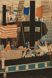 Westliche Händler laden Fracht in Yokohama, 1861