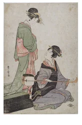 Zwei Bijin, eine mit Samisen, Edo-Zeit