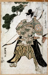 Japanischer Druck: Porträt eines Samurai
