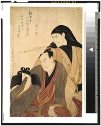 Die Schauspieler Ichikawa Ebizo (Danjuro V) und Arashi Hinasuke II, 1800 (Holzschnitt)