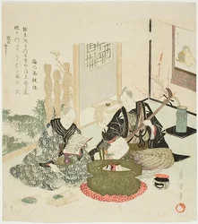 Lesen und Shamisen spielen im Winter