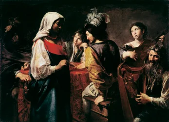 La Teller de bonne aventure Gemälde von Jean Valentin de Boulogne (1594-1632) Dim. 125 x 175 cm Paris, Musée du Louvre