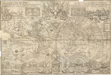 Doppelhemisphärenkarte der Welt, 1707