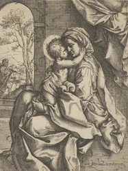 Die Jungfrau mit dem Christkind auf ihrem Schoß, Joseph im Hintergrund, ca. 1600-1613