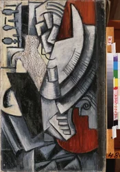 Porträt des Künstlers Wladimir Tatlin (Tatline) (1885-1953) mit einer Bandura (Bandoura)