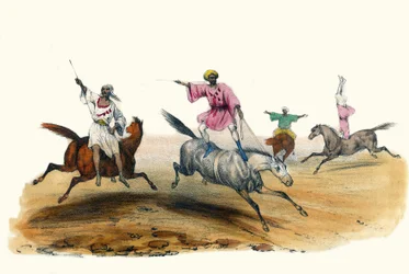 La voltige, par des Bedouins. In Album Grotesque, Auswahl bemerkenswerter Typen, Illustrationen von Victor Adam, Paris, um 1850