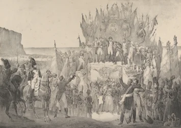 Militärfest in Boulogne mit Napoleon, der Sterne der Ehrenlegion verteilt, 19. Jahrhundert