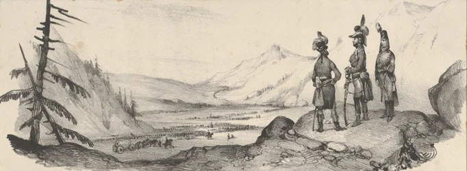 Drei Soldaten in einer Landschaft, Mitte des 19. Jahrhunderts
