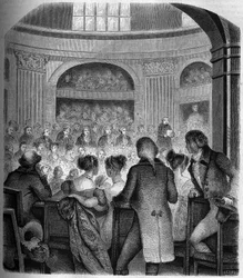 Empfang von Abbe Jean Sibrake (Jean-Sibrakes) (Siffrein) Maury an der Académie Française im Jahr 1785 - Gravur von Franck