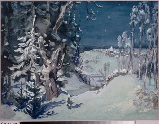 Bühnenbild für die Oper Schneeflöckchen von N. Rimski-Korsakow