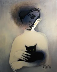 Rätselhafte Figur, schwarze Katze